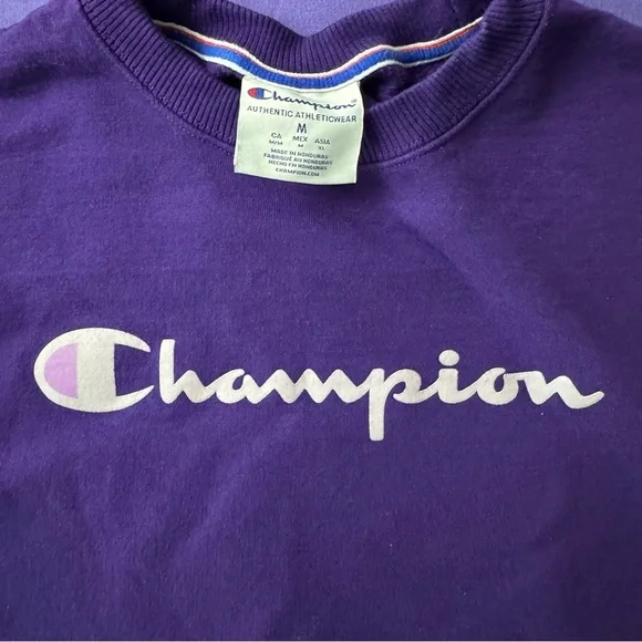 Champion Women’s Royal Purple Crewneck Bold Text Graphic Crewneck Size Medium - Picture 3 of 6